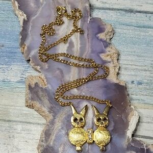 Gold Bunnies Pendant Necklace